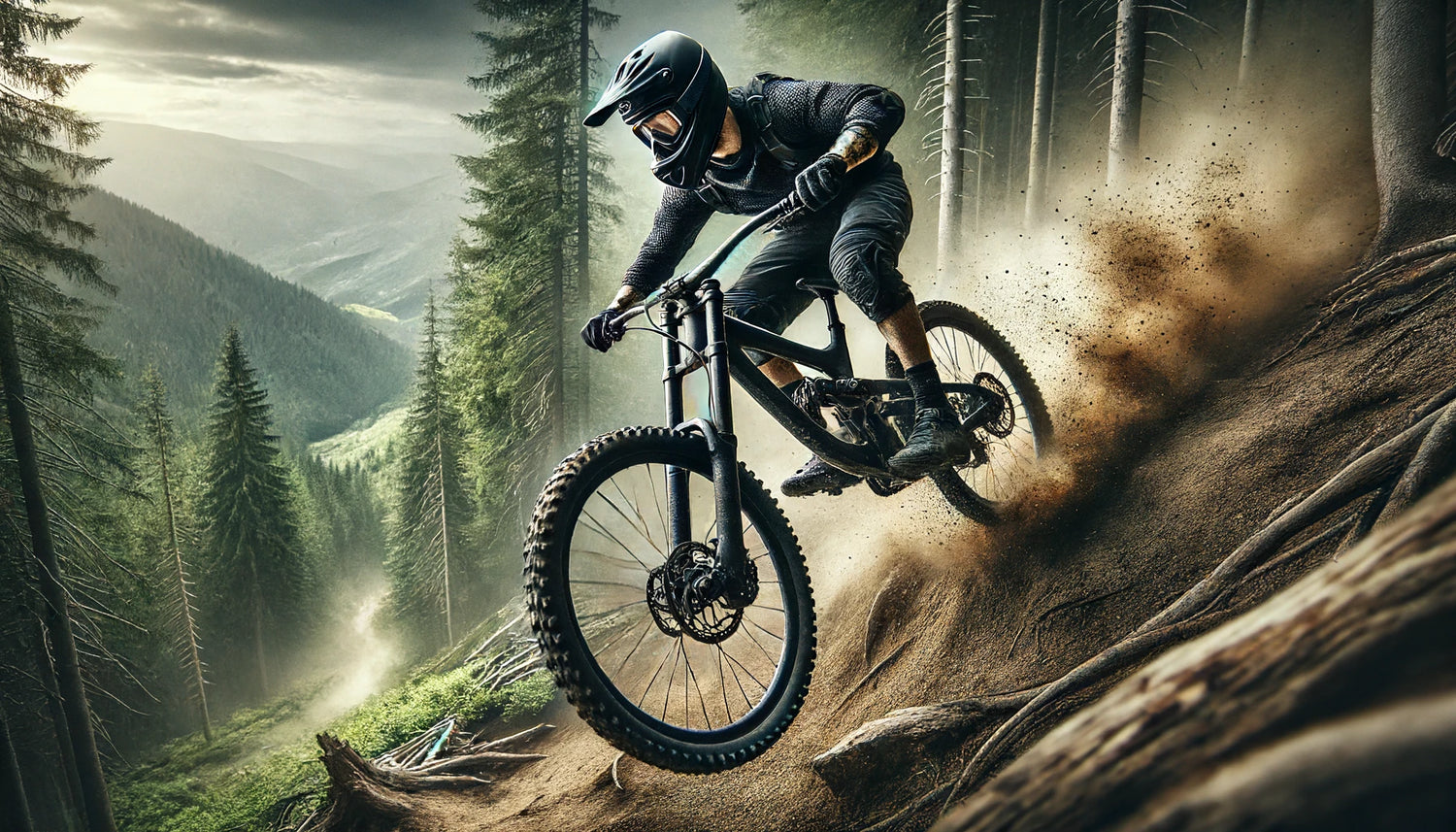 Illustration of a free ride downhill biker going down a hill